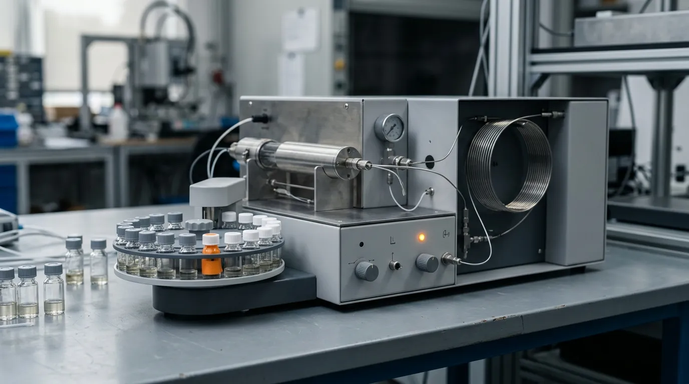 Combustion-ion chromatography equipment used to screen total fluorine in polymer samples