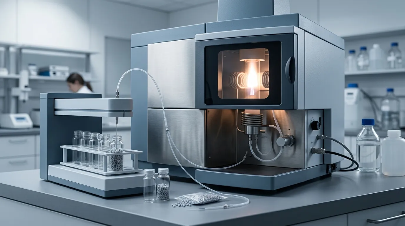 ICP-OES spectrometer used to measure trace heavy-metal content in plastic components