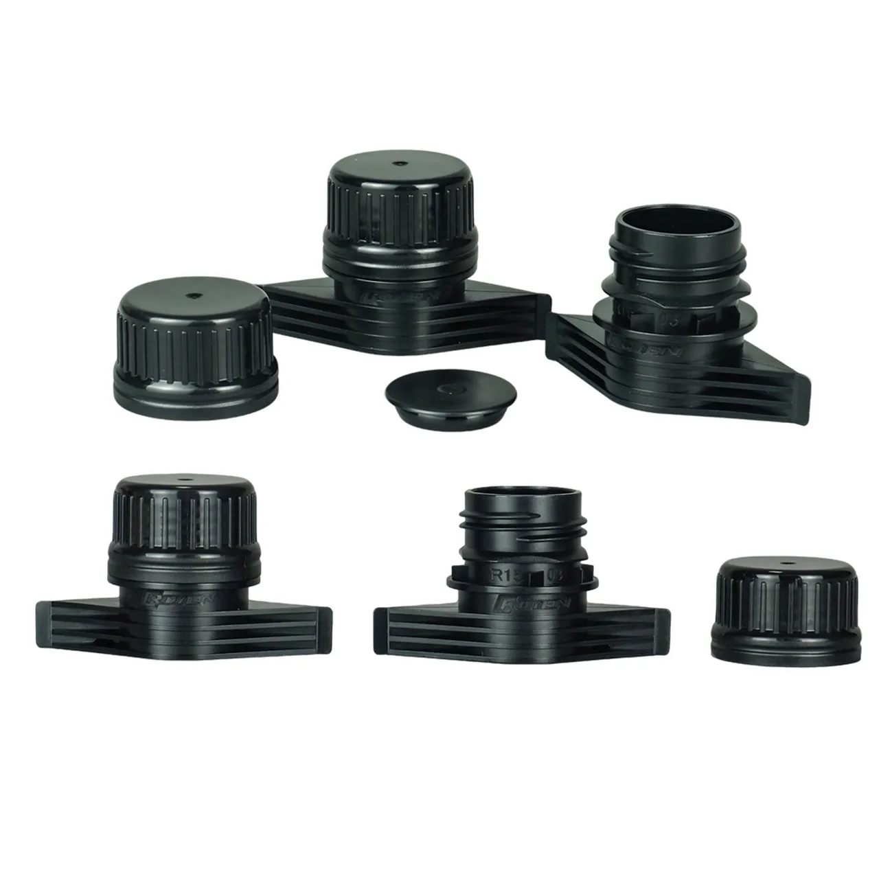 22mm large-bore spout cap for laundry detergent refill pouches, sized for high-flow liquid fills